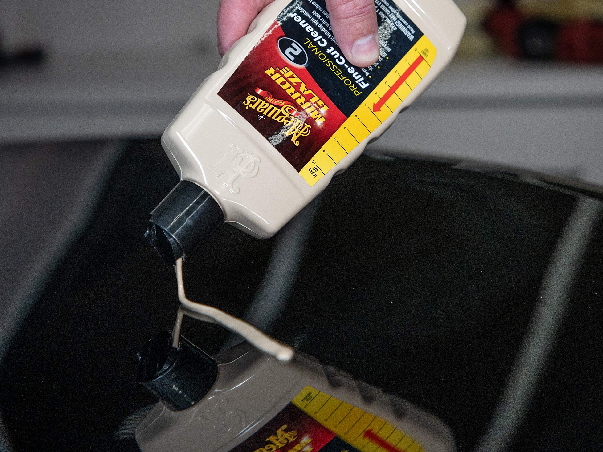 Swirl-removal closeup demonstrates the cleaner's ability to reveal a smooth surface.