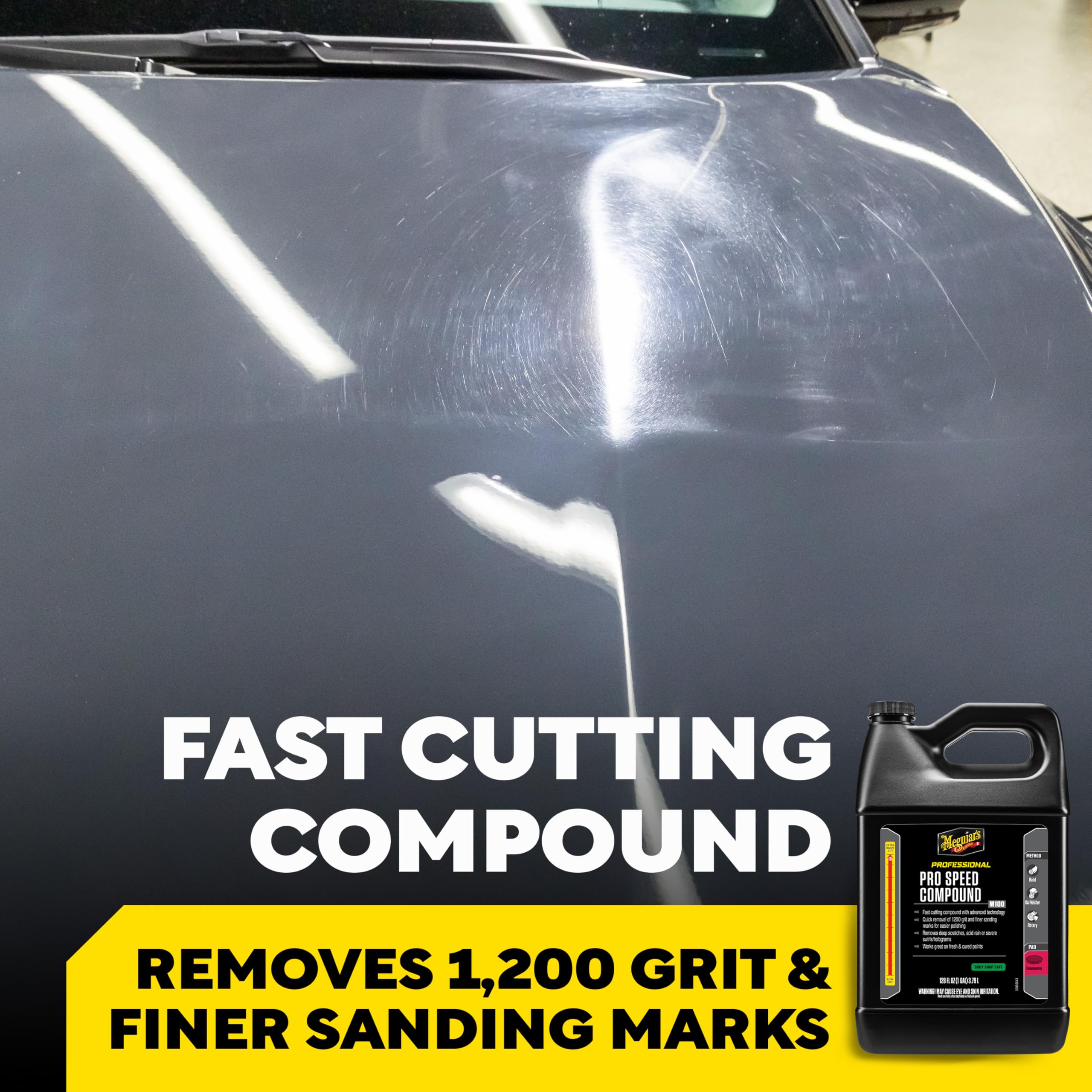 Meguiar's Mirror Glaze Ultra Pro Speed Compound packaging on shelf.