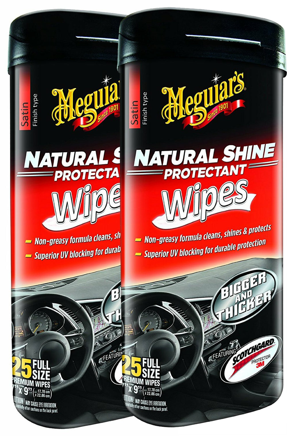 Meguiar's Natural Shine Wipes for auto surfaces provide easy protection and a streak-free shine.