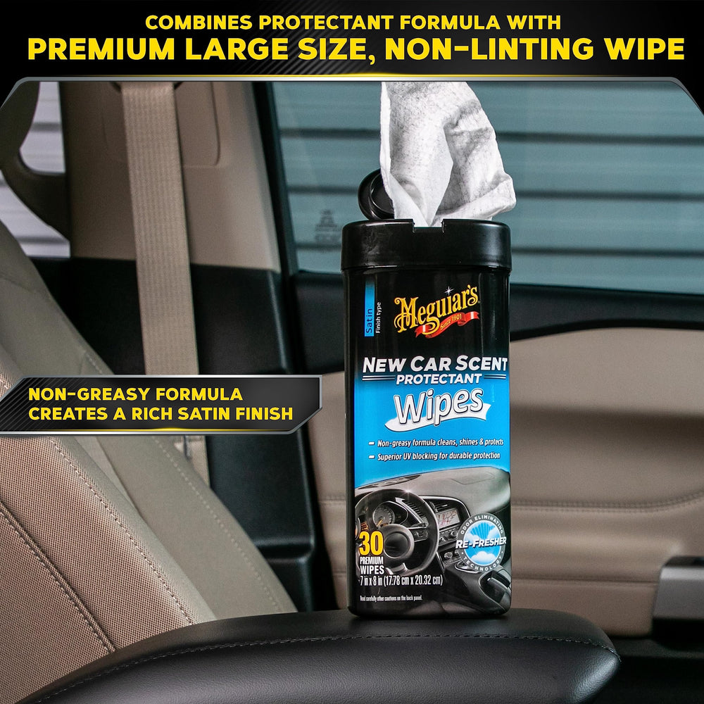 Meguiar's New Car Scent Protectant Wipes rubber surfaces refresh dashboards and trim