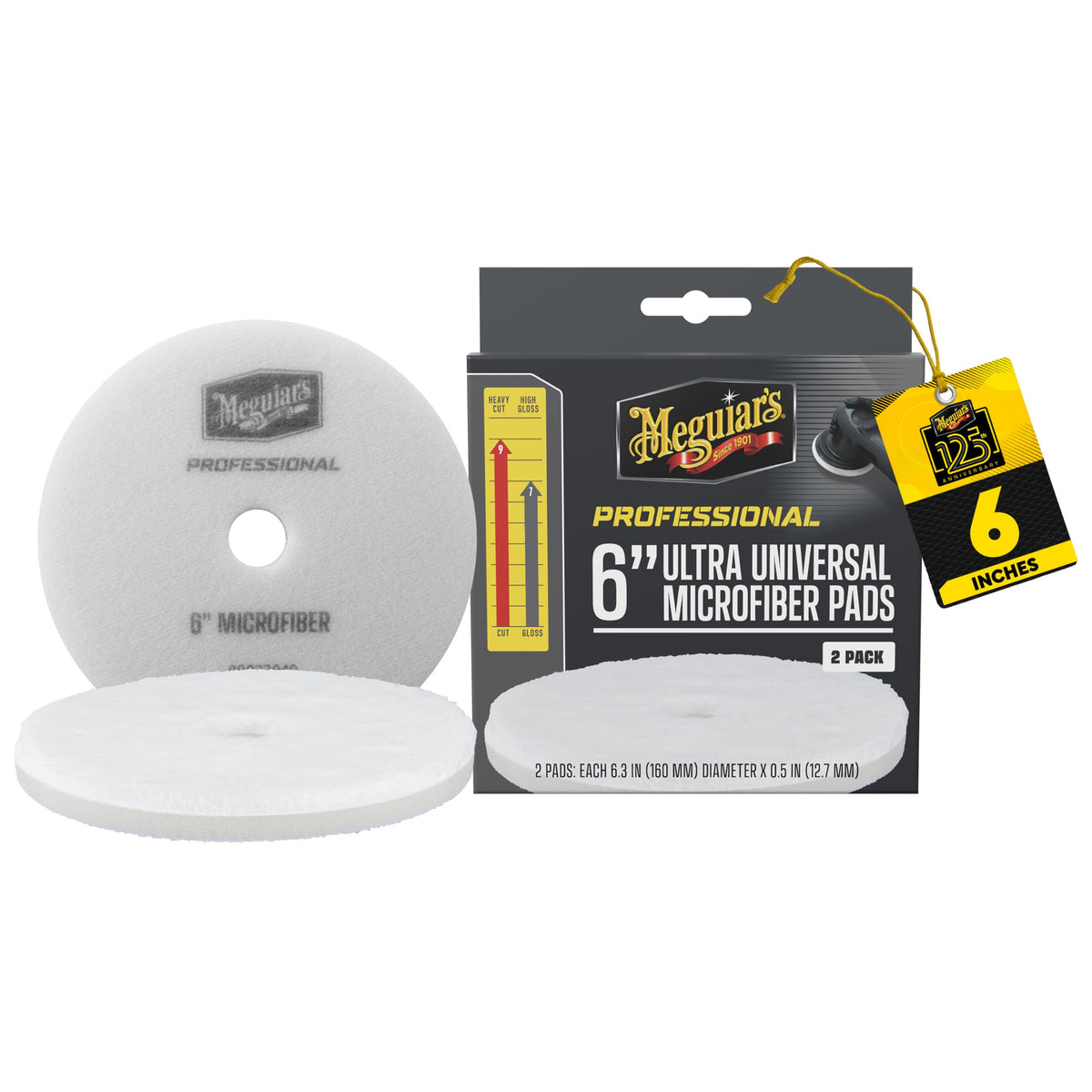 Meguiar's Pro M6MFP2 6-inch pad pack used with a DA polisher for defect removal.