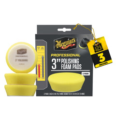 Meguiar's 3-Inch polishing pad front view in a 3-pack for precise defect removal.