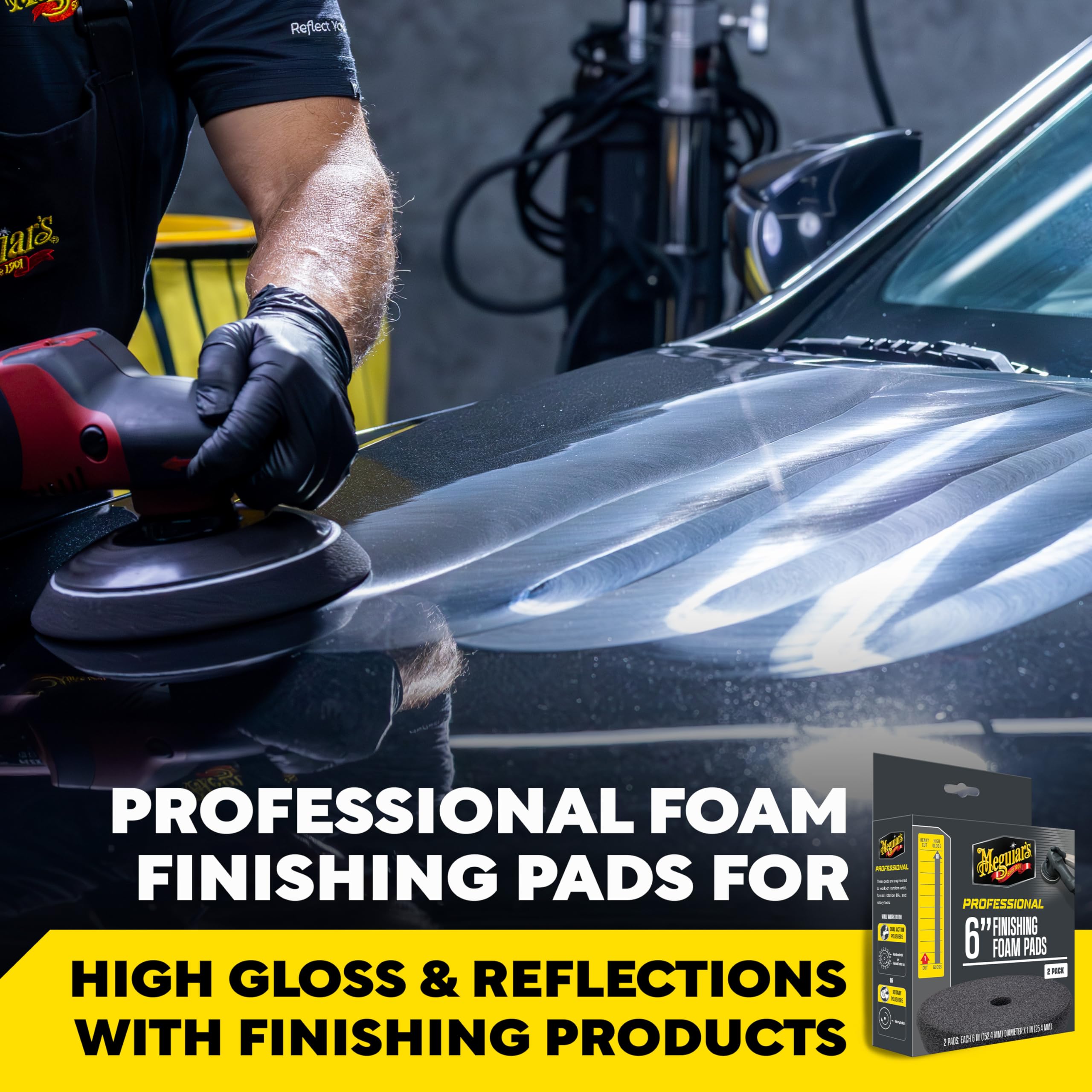 Close-up of Meguiar's professional 6in foam pad showing dense, soft texture for smooth polishing