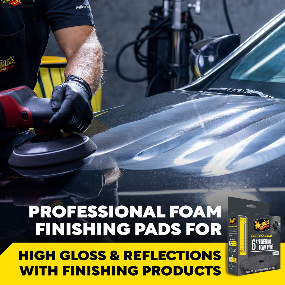 Close-up of Meguiar's professional 6in foam pad showing dense, soft texture for smooth polishing