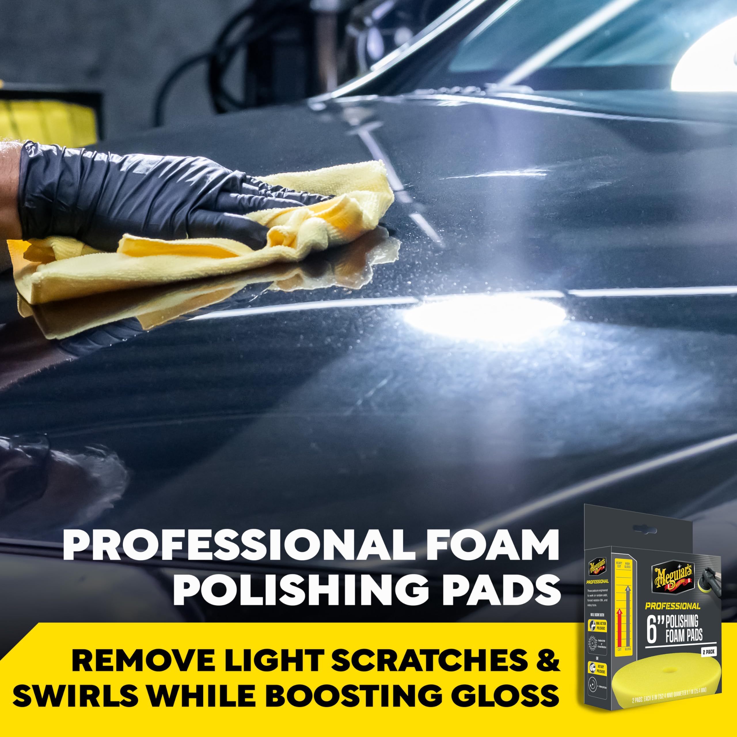 Meguiar's 6-inch polishing pad close-up showing foam texture for smooth application