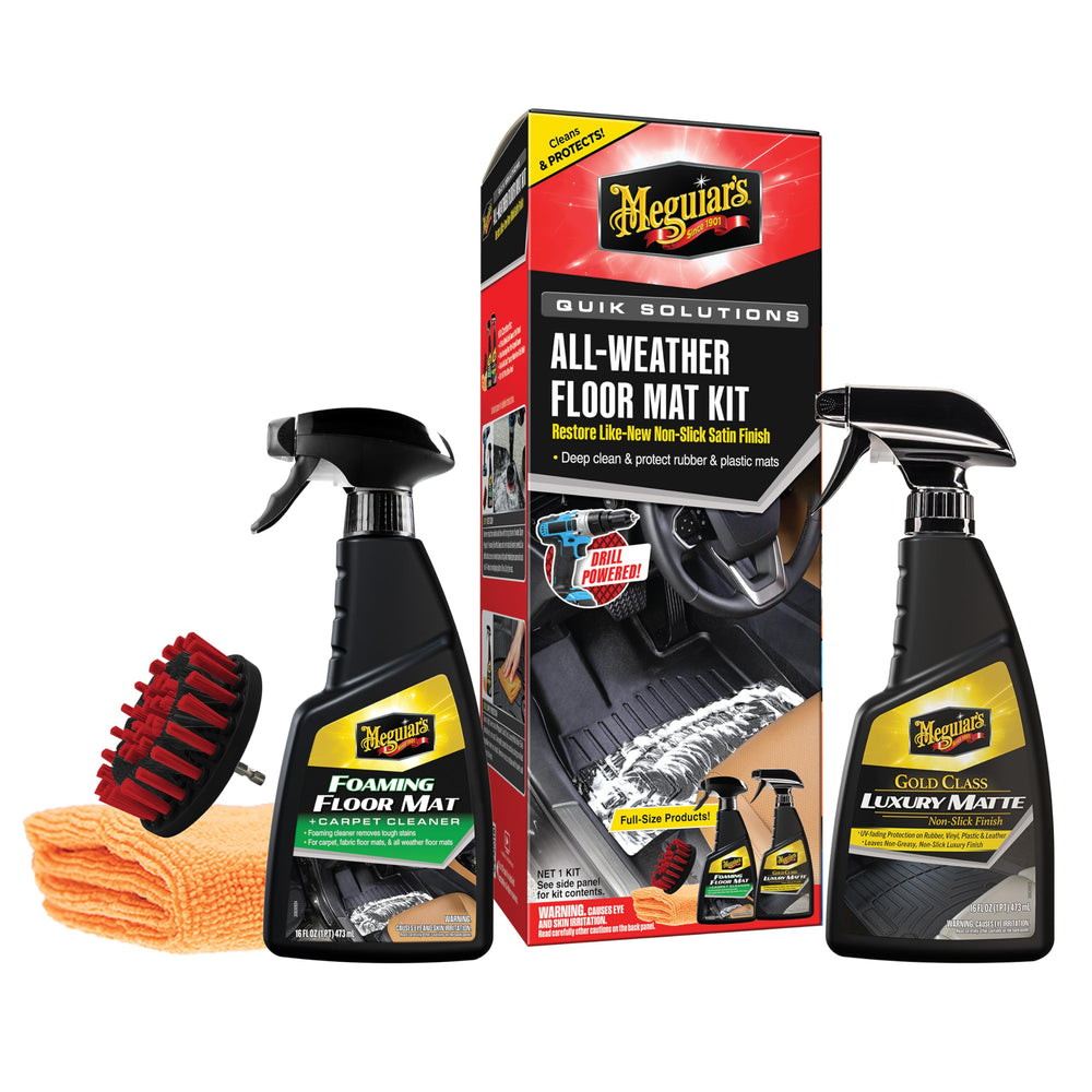 Meguiar's Quik Solutions foam cleaner lifts dirt for like-new mats