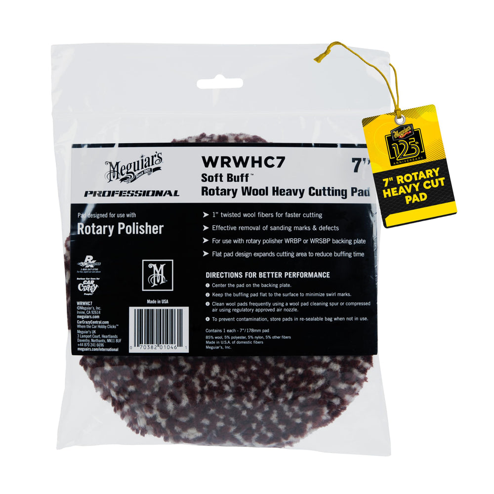 Meguiar's Soft Buff rotary wool pad 7inch for fast cutting and defect removal
