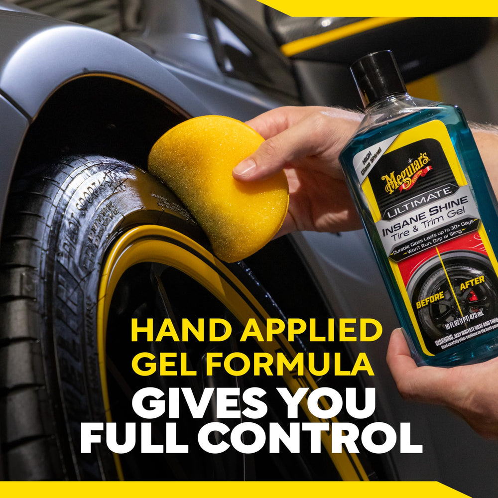 Meguiar's tire gel resisting rain and washes for lasting gloss