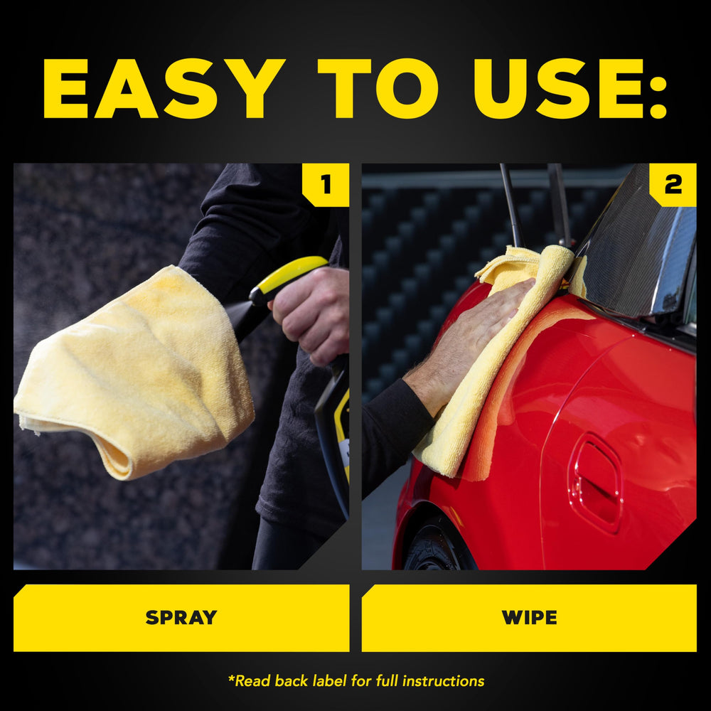 Meguiar's Ultimate Insane Shine application on microfiber towel for quick wipe-off.