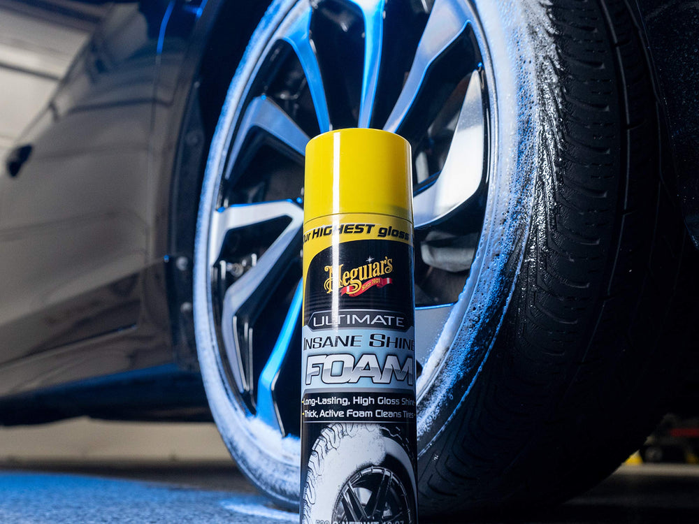 Meguiar's Ultimate Insane Shine Foam application yielding showroom-worthy tire gloss