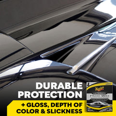 Meguiar's Ultimate Paste Wax with applicator and microfiber towel for easy use.