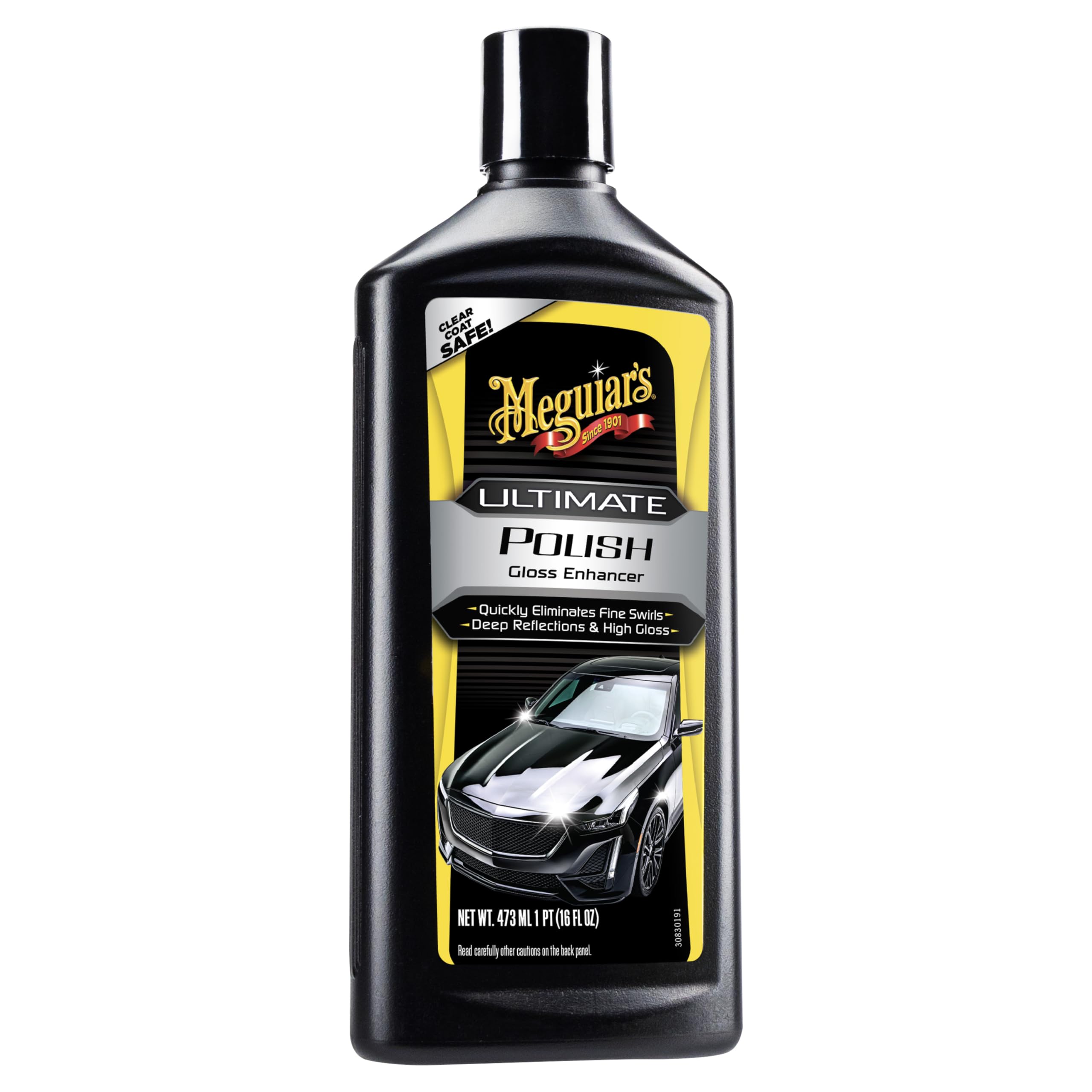 Meguiar's Ultimate Polish application-pad use enhances swirl removal and gloss.