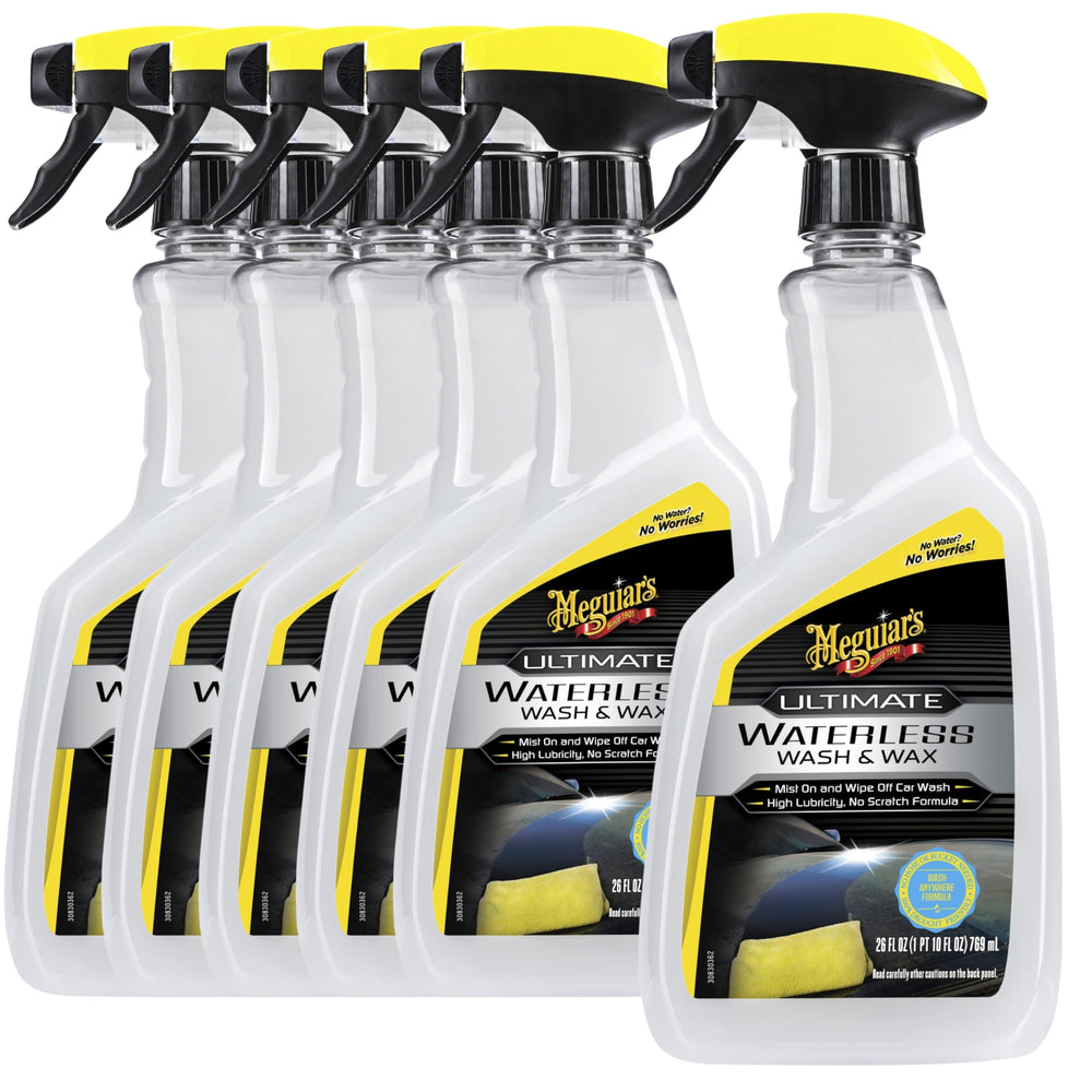 Meguiar's Ultimate Waterless Wash & Wax six-pack on display showing convenience