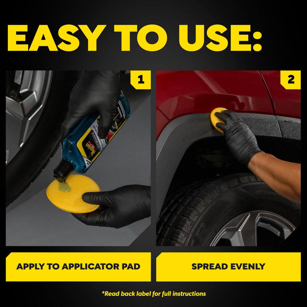 Meguiar's product bottle highlighting UV protection feature