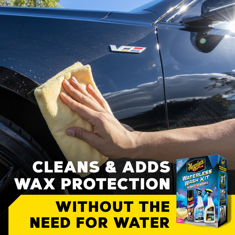 Meguiar's Waterless Wash Kit tire foam bottle delivering high-gloss finish