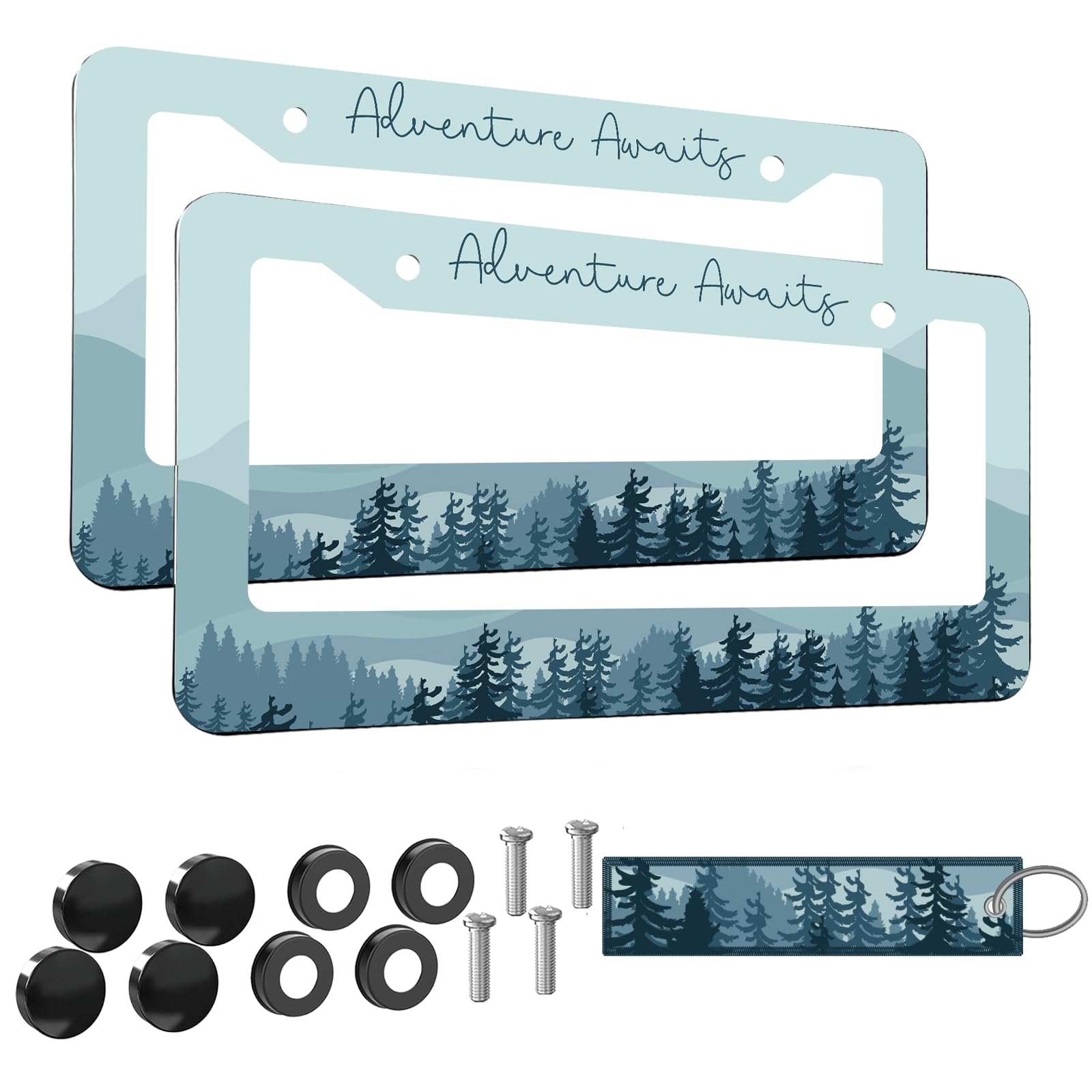 Meigfedam license plate frame showcases blue botanical design.