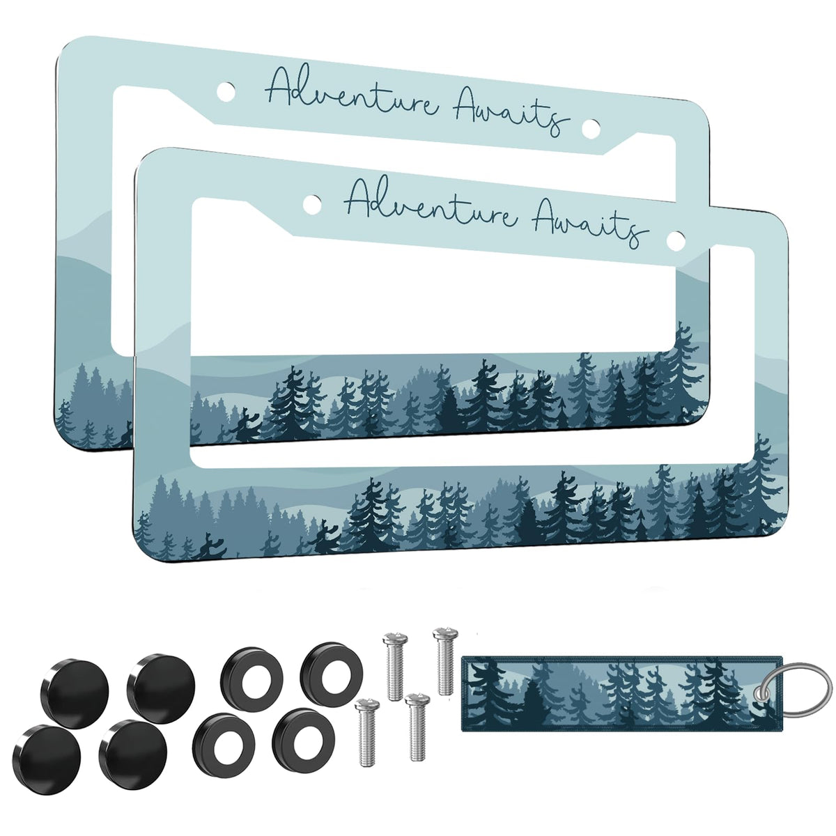 Meigfedam license plate frame showcases blue botanical design.
