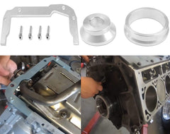 Mejiao front and rear cover alignment tool in action during LS engine work