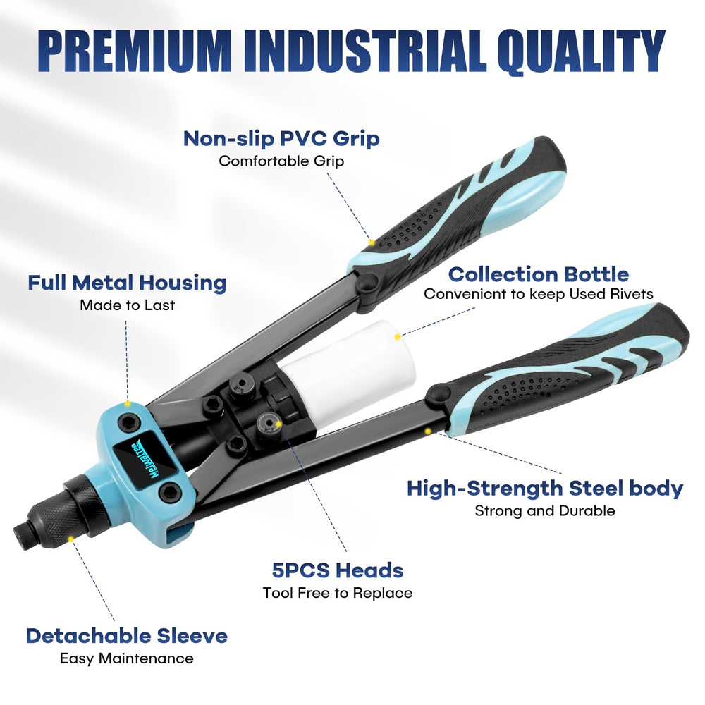 Meiwaltee rivet gun ideal for automotive, furniture, and DIY tasks.
