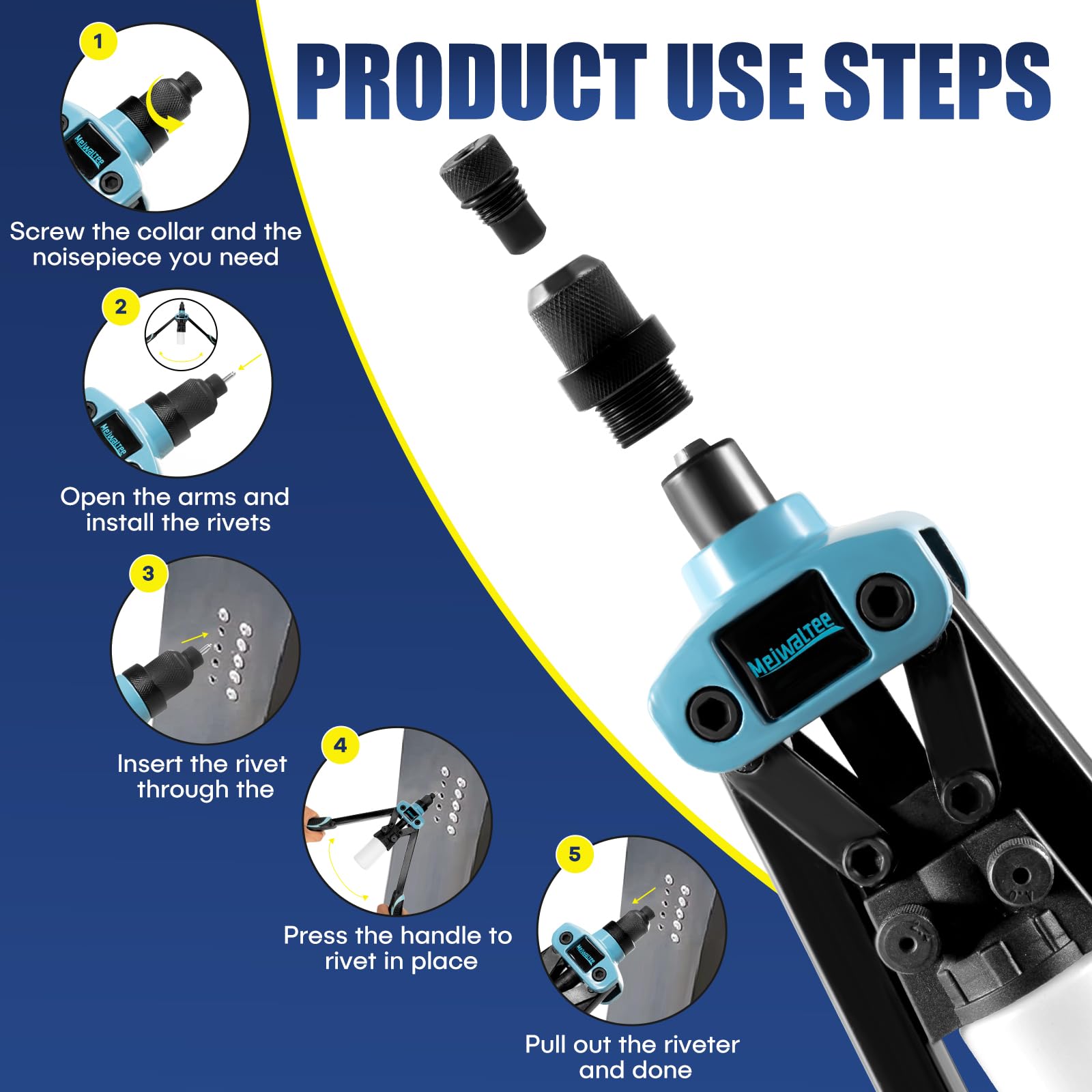 Meiwaltee spare nosepieces stored in the handle allow fast swaps.
