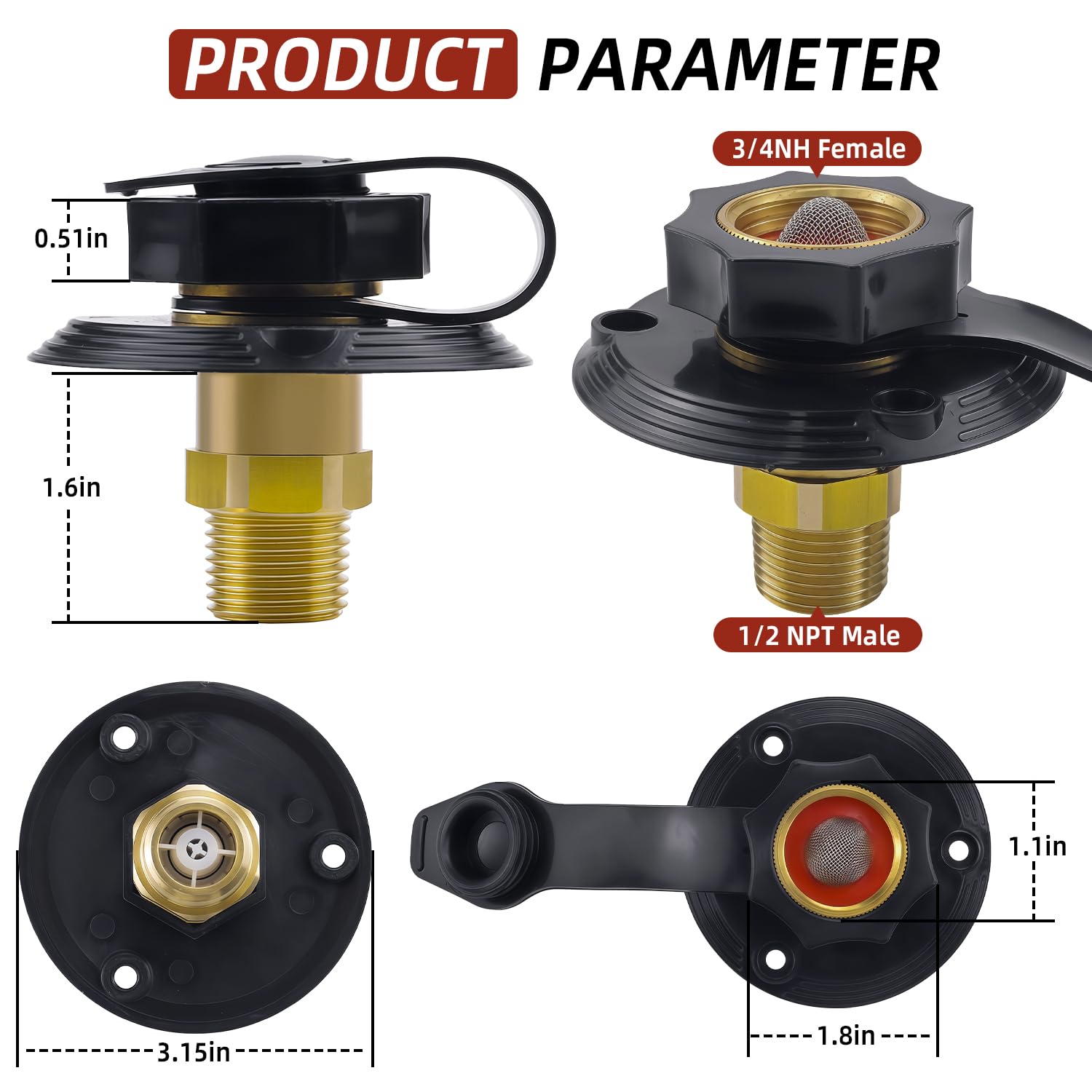 Mejiao RV city water inlet with built-in check valve prevents backflow.