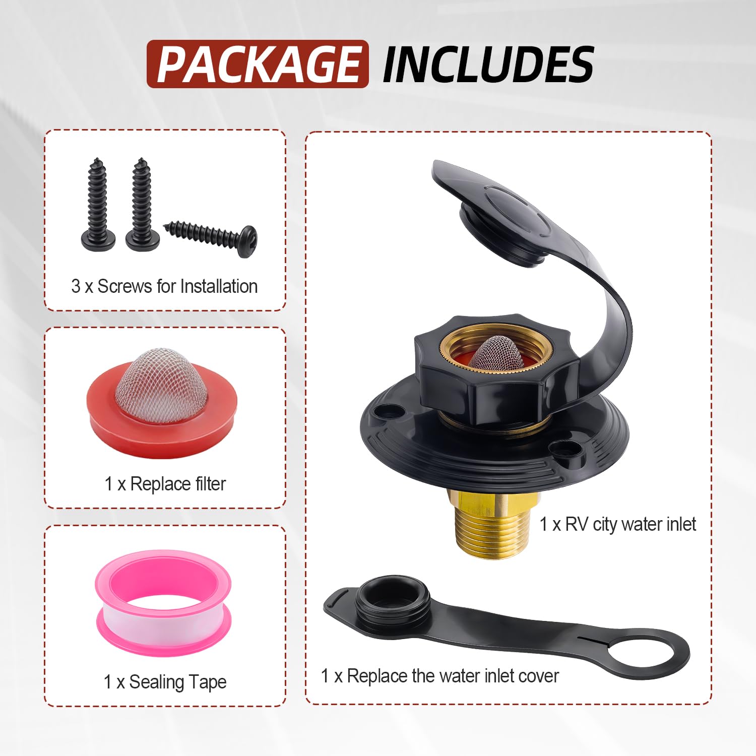 Mejiao RV city water inlet installation is quick and tool-free.