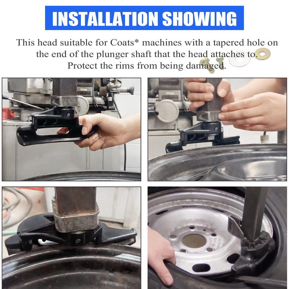 Mekar plastic demount head protects rims during tire changes.