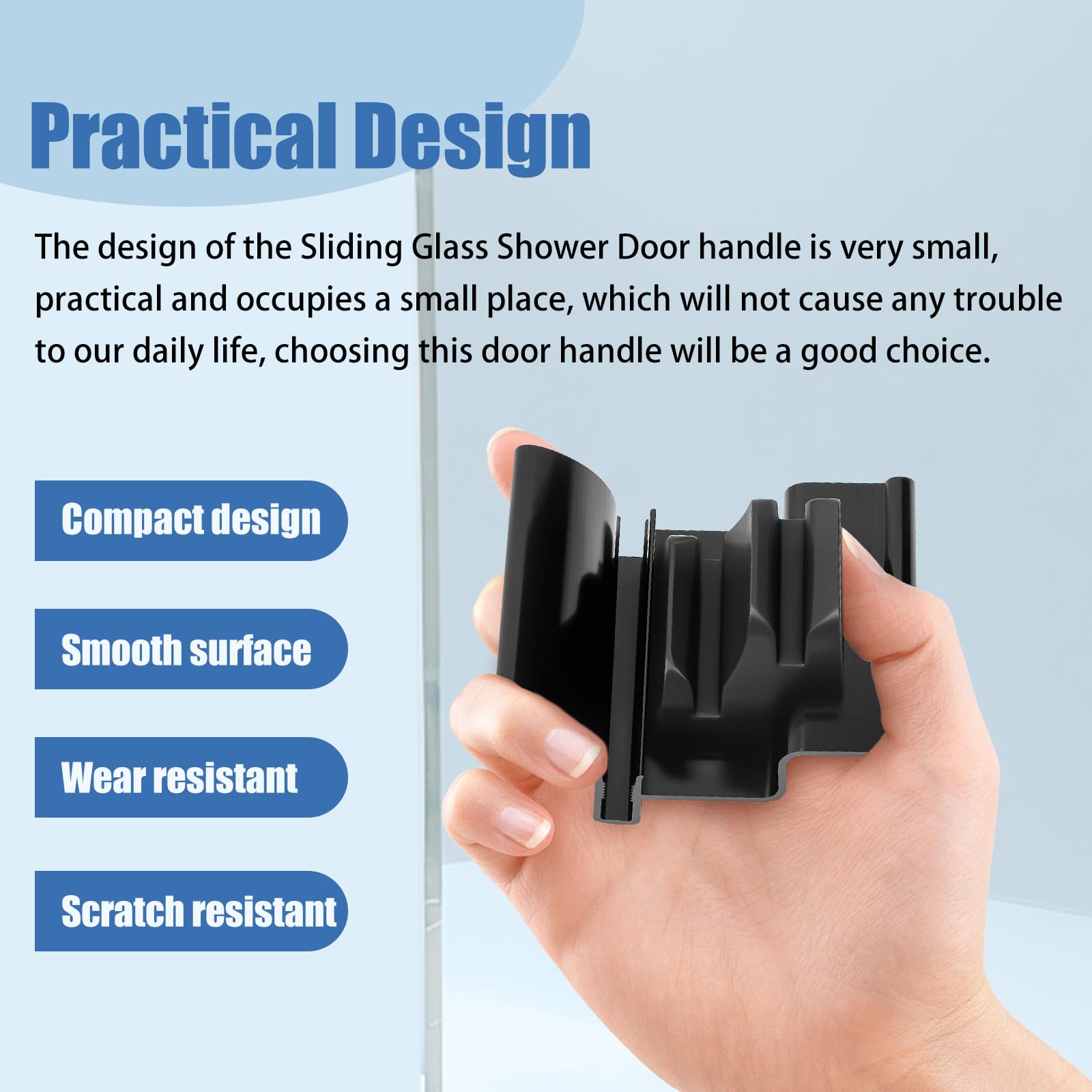 MEKILYN glass door handle close-up highlighting rust-proof finish.