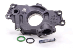 Melling engine oil pump front view highlighting high-flow reliability.