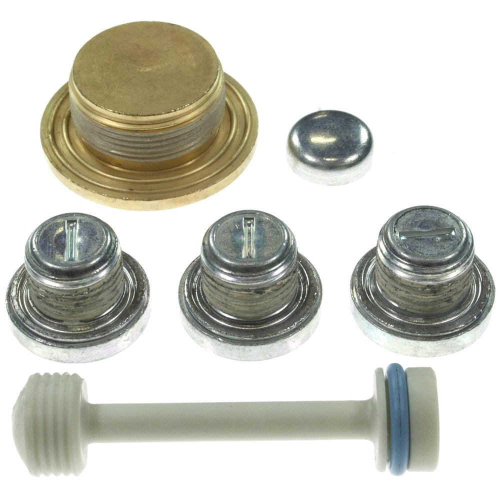 Melling Freeze Plug Kit for GM LS-Series engine with durable brass, steel, and plastic plugs.