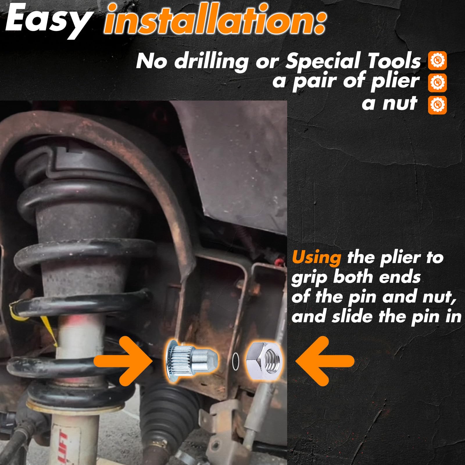 MEMOEO camber pins on vehicle suspension illustrating alignment range
