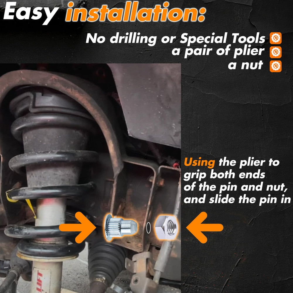 MEMOEO camber pins on vehicle suspension illustrating alignment range