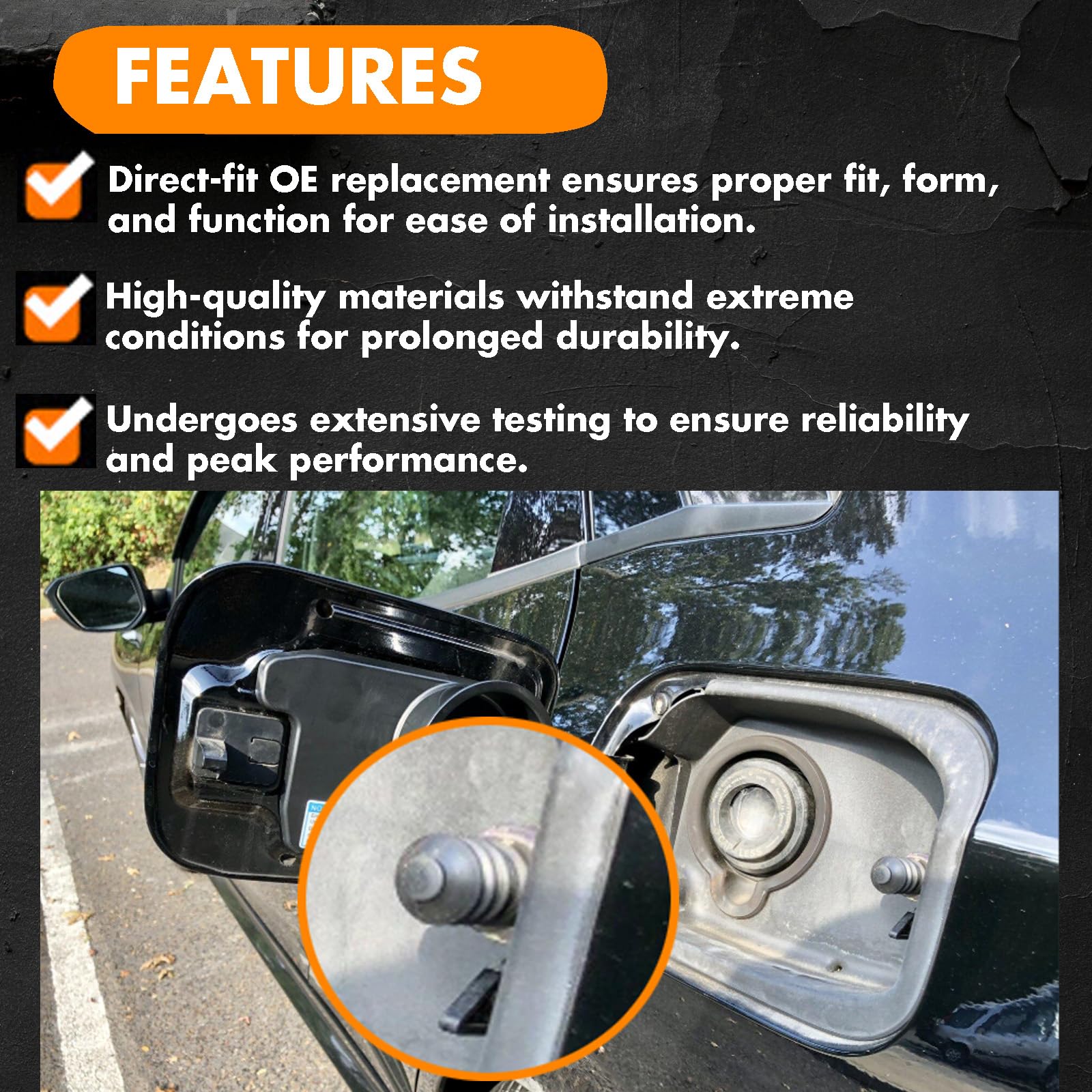 MEMOEO actuator installed at the vehicle's fuel door area securing the lid.
