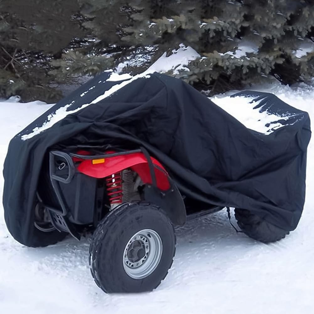 Menkow ATV Cover on a parked quad shows easy on-off practicality.