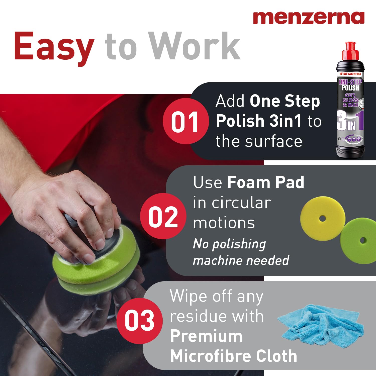 Surface prepped with Menzerna Control Cleaner for optimal adhesion.