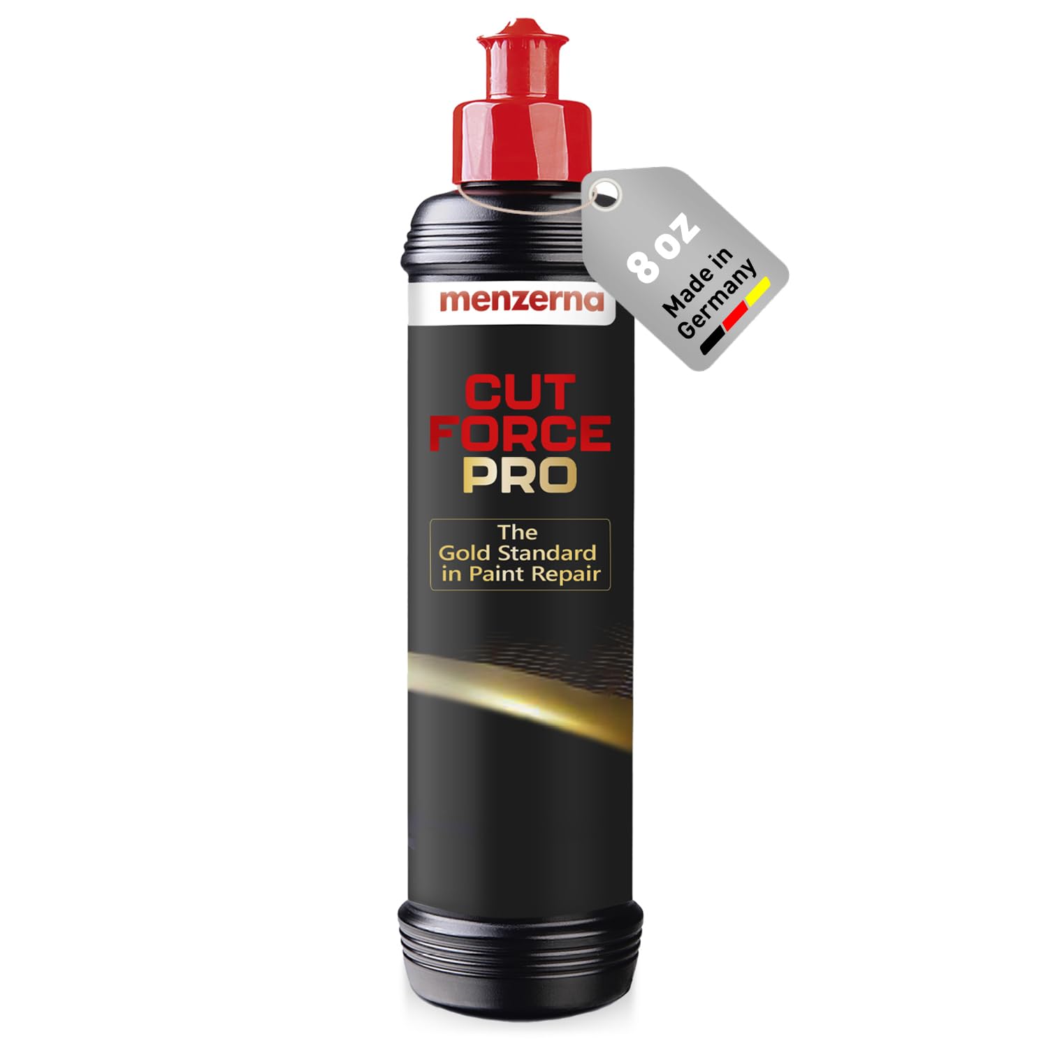 Menzerna Cut Force Pro 8oz bottle delivering deep gloss and heavy-cut performance.
