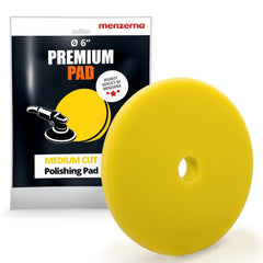 Menzerna 6 inch medium-cut pad close-up showing yellow foam for medium polishing