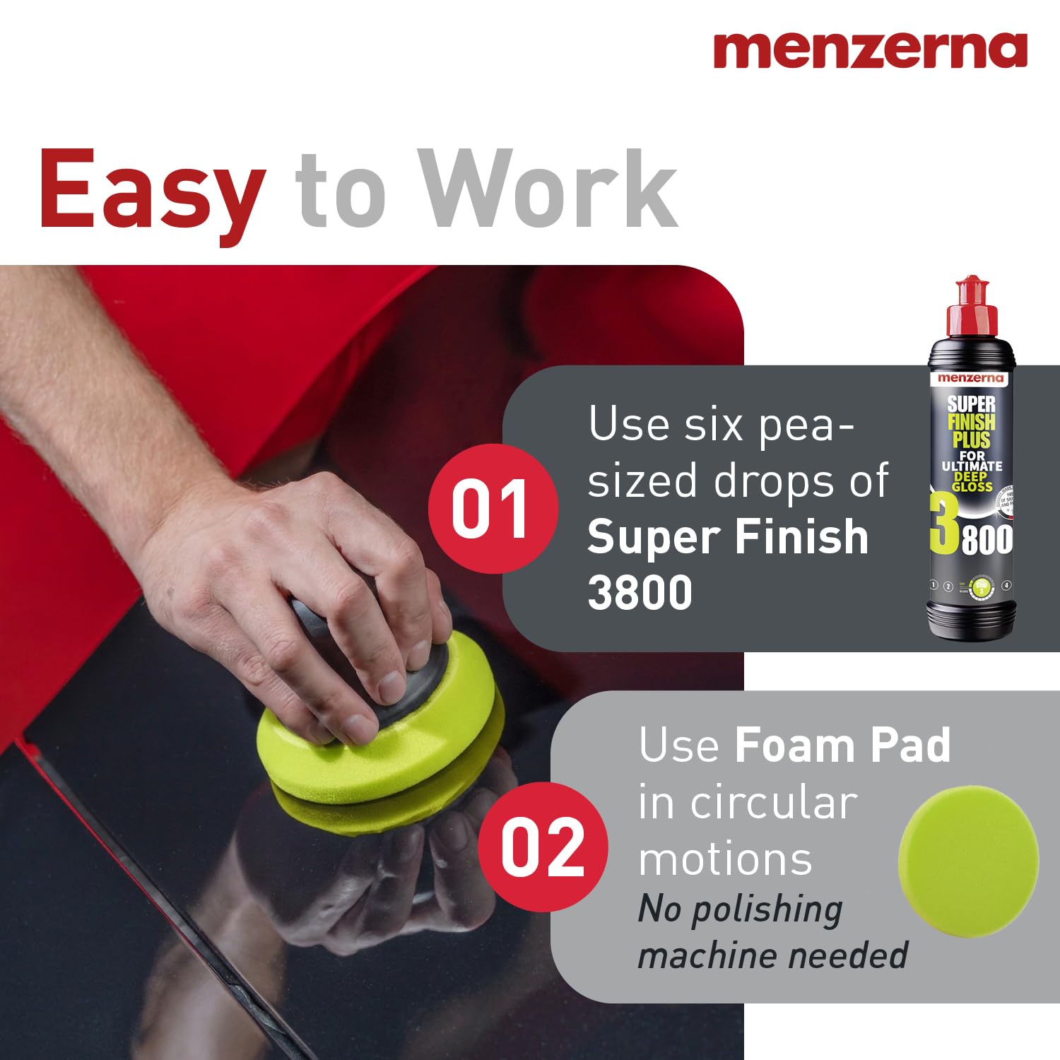 Menzerna SF3500 swirl removal visible on painted panel