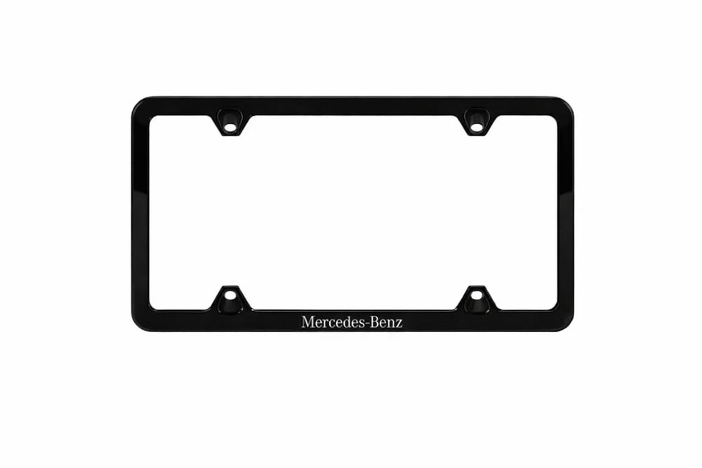 Mercedes-Benz Q-6-88-0125 black slim-line license plate frame for upgraded rear aesthetics and durable protection.