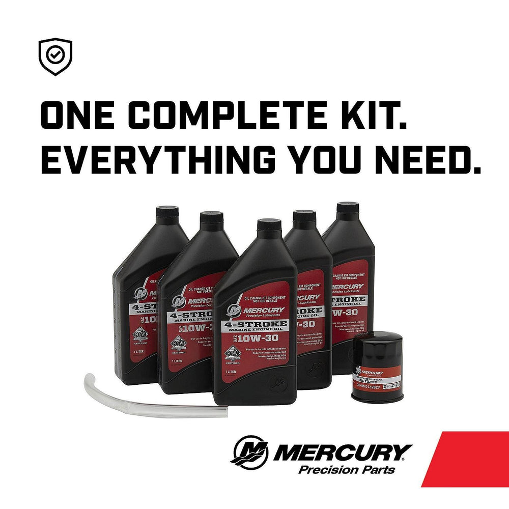 Mercury 10W-30 oil bottles in a five-pack for quick changes on the water