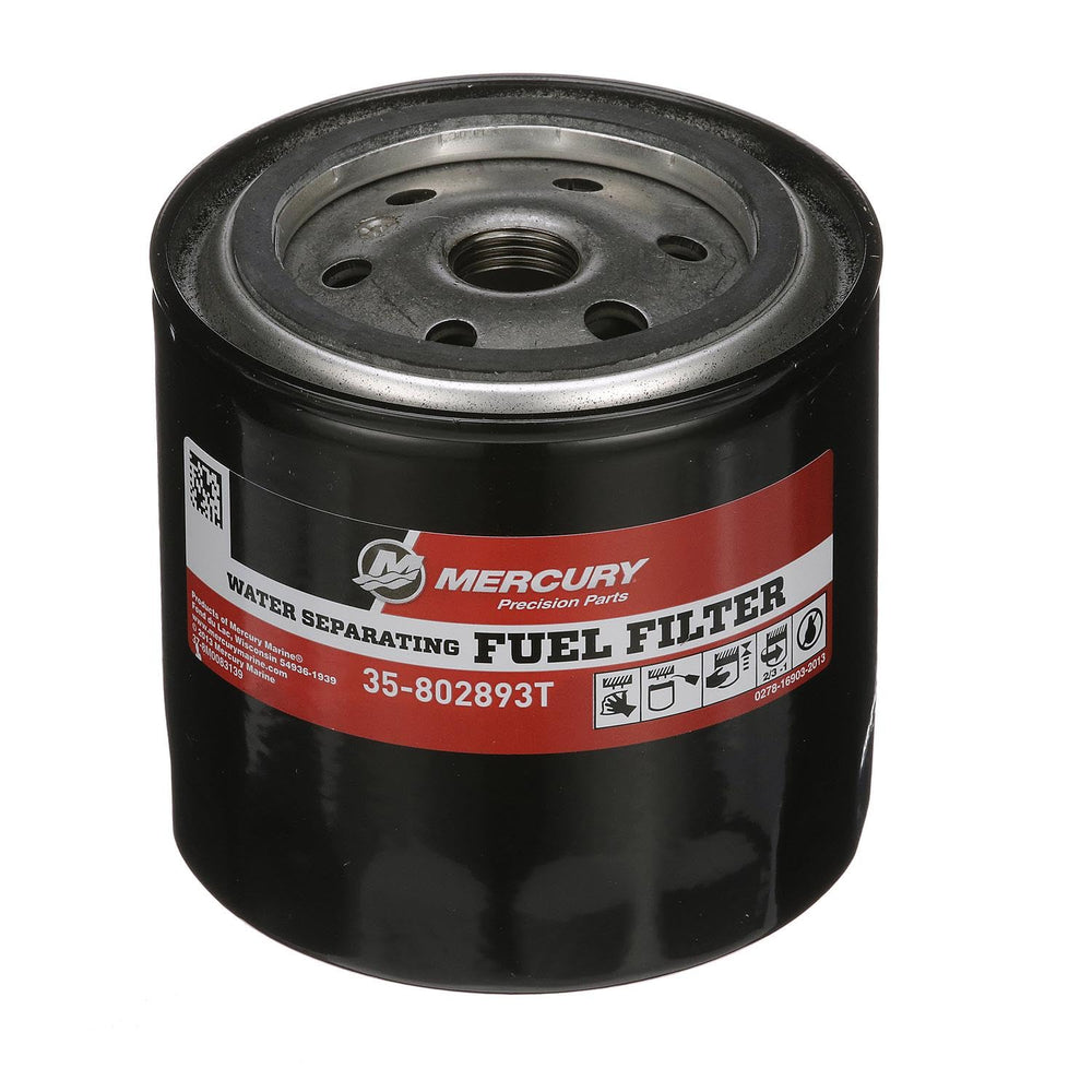 Mercury 802893T water-separating filter canister keeps fuel clean for smoother engine operation.