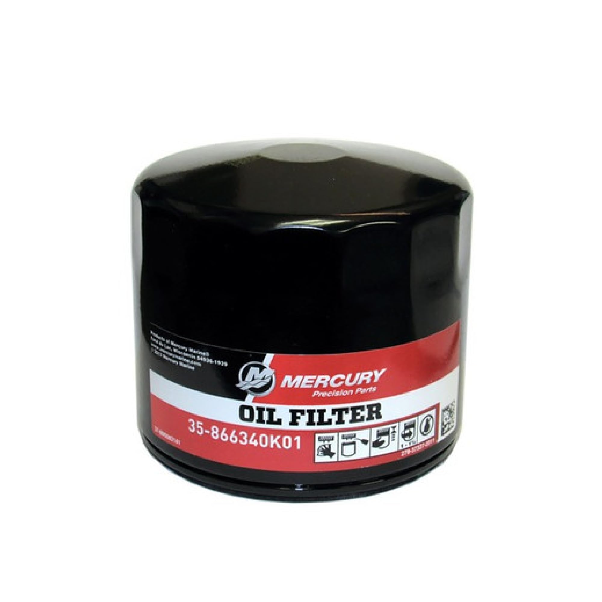 Mercury 866340K01 oil filter metal body detail for durability.