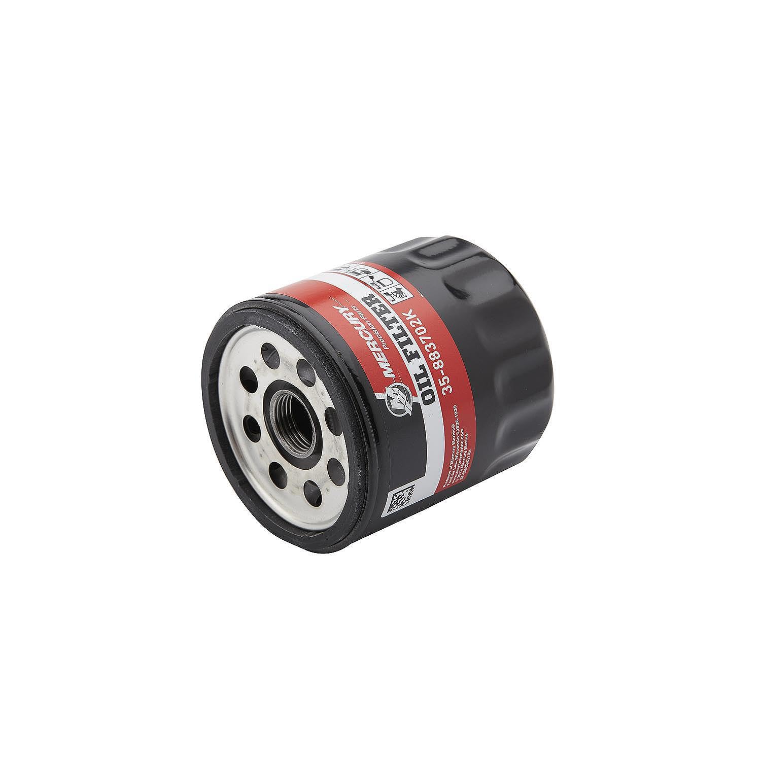 Mercury 883702K oil filter mounted on engine block for MerCruiser V6 engines.