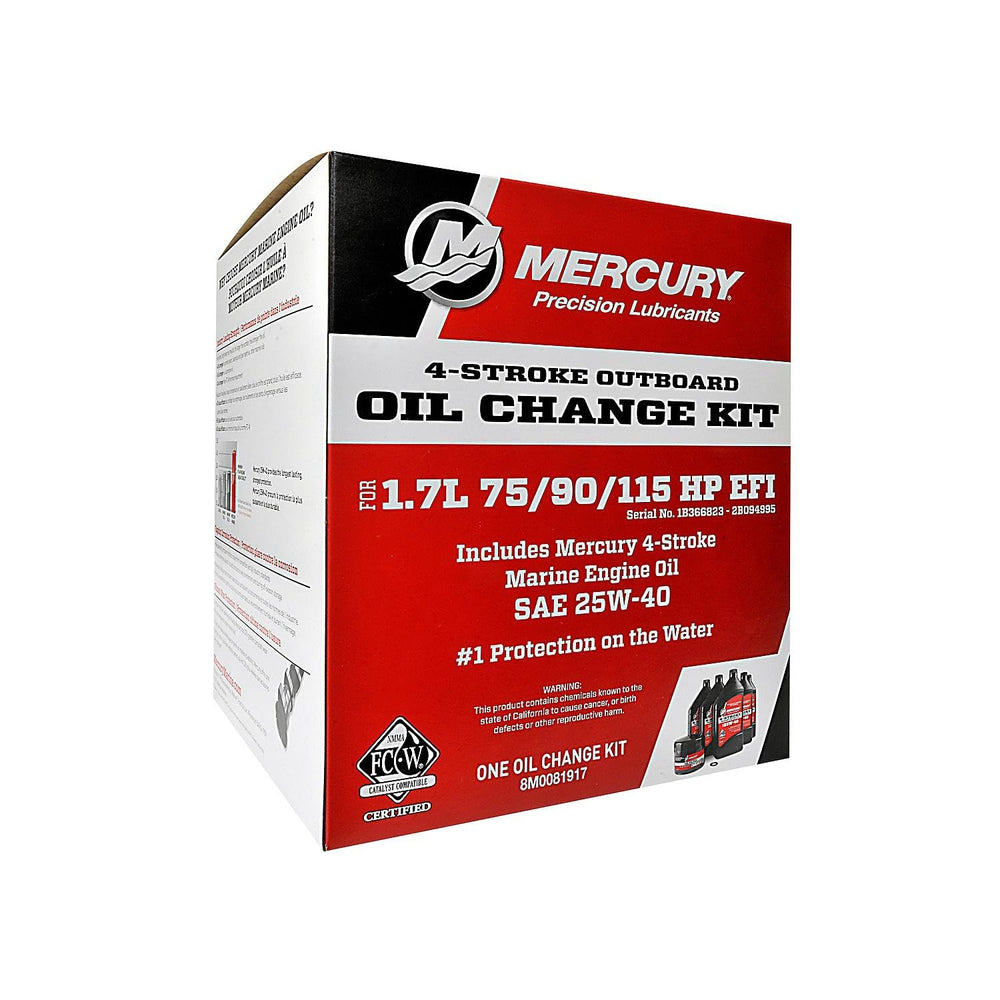 Mercury oil change kit contents – ready-to-use package for on-water maintenance.
