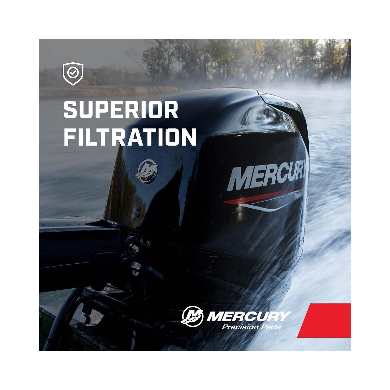 Mercury 8M0162829 label shows compatibility with 25–115hp four-stroke outboards.