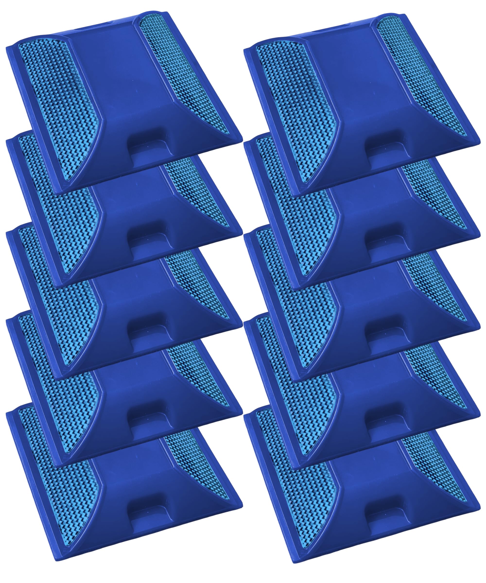 Merhoff and Larkin blue road reflectors, 4x4 inch, for night visibility on pavement.