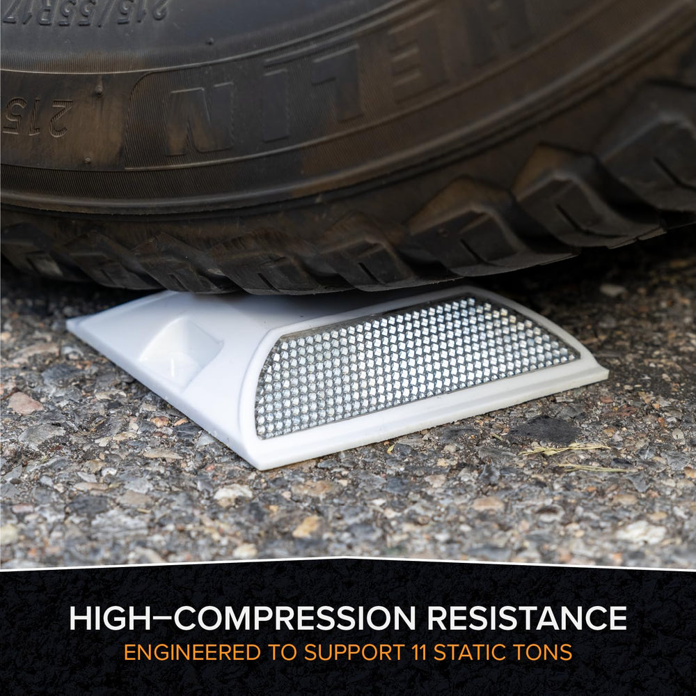 Merhoff Larkin road reflectors close-up shows reflective surface for night use