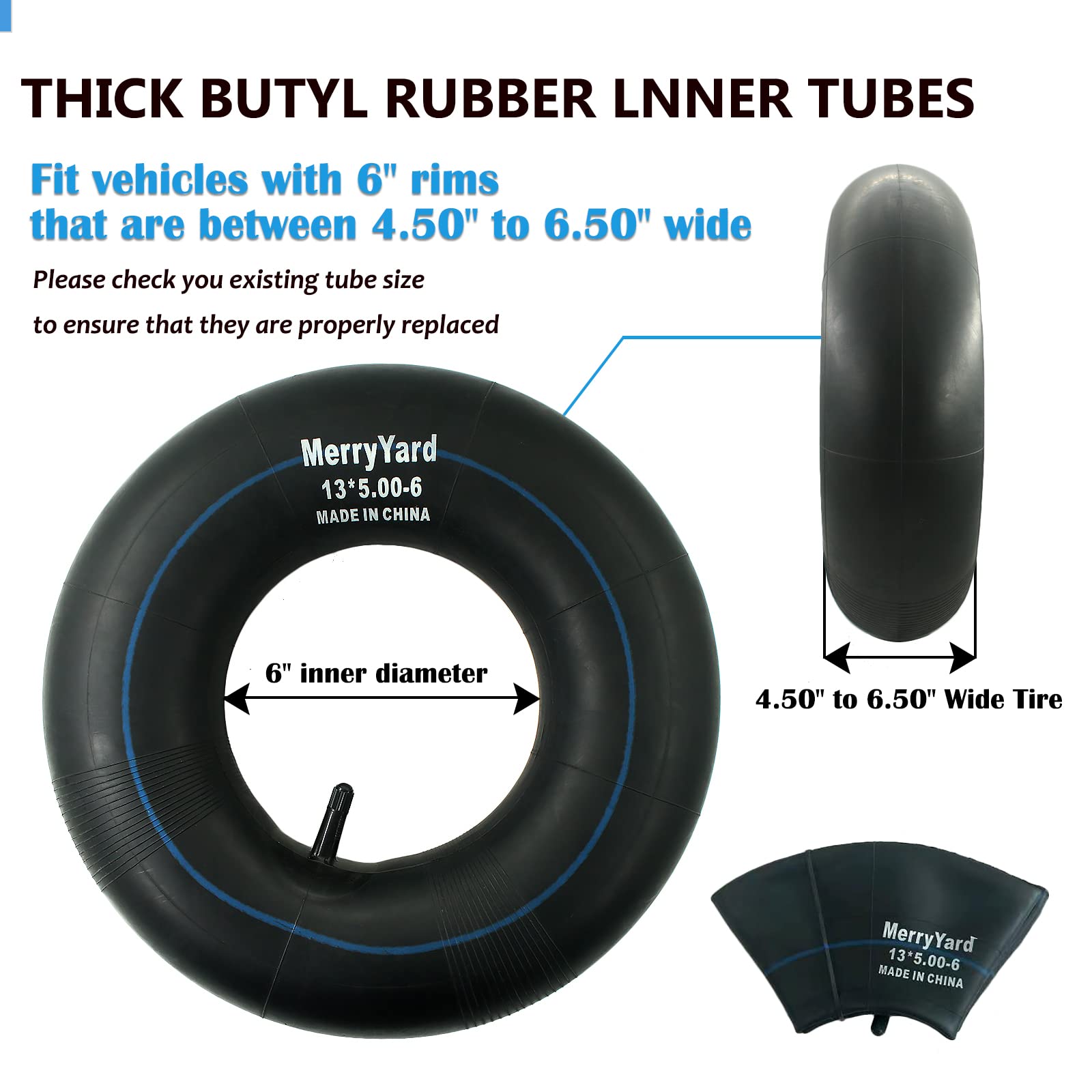 MerryYard two-pack inner tubes with TR13 valve for quick replacements.