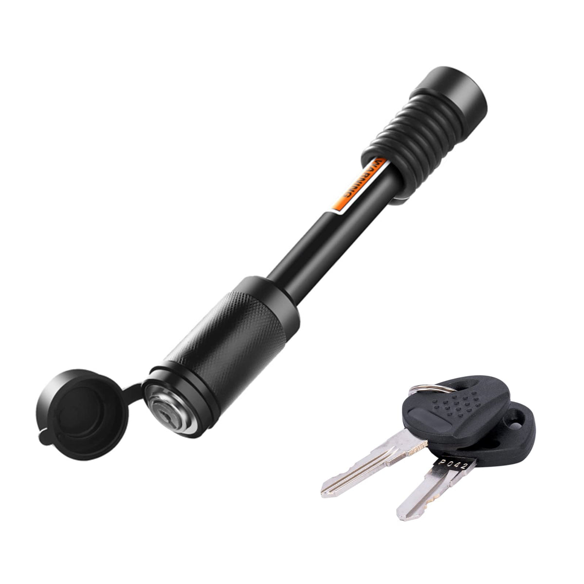 META Hardware hitch lock pin closeup showing durable 5/8-inch shank for secure towing