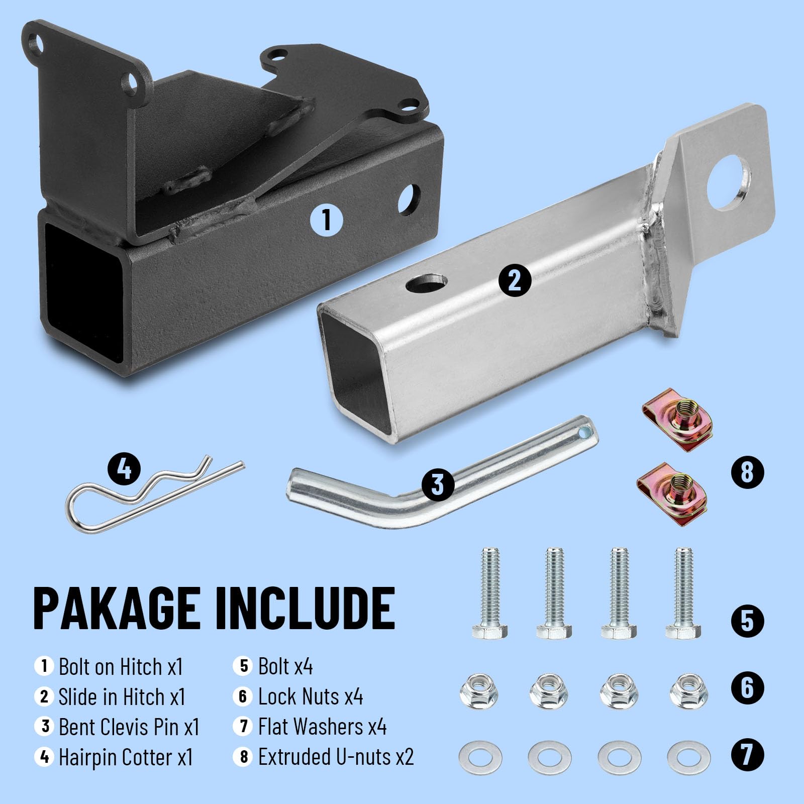 Metlead hitch kit includes hardware for straightforward on-site setup